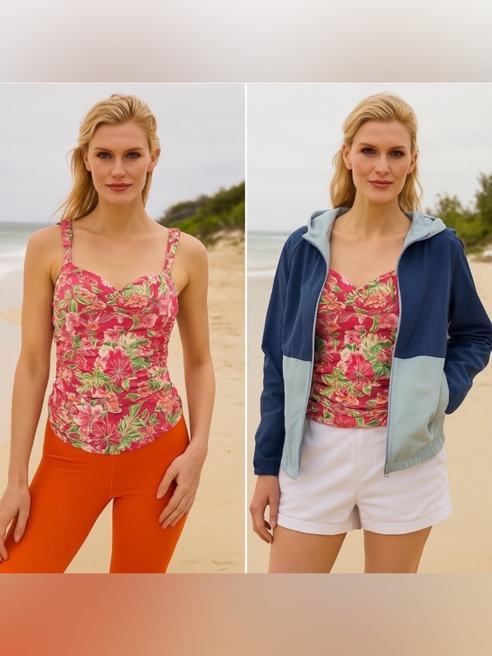 Pink and Green Ruched Bustier Tankini Top 🌴☀️